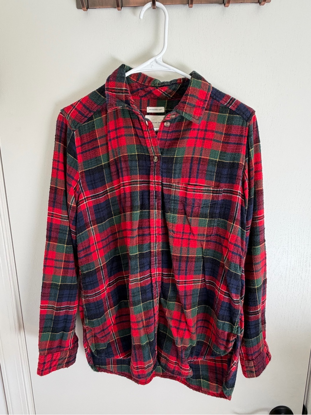 American Eagle Outfitters Red & Green Plaid Shirt Jacket